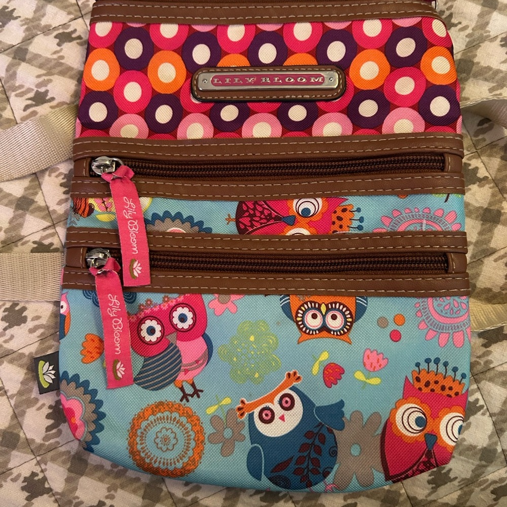Lily Bloom Adjustable Strap Crossbody Bag Owl & Floral Design